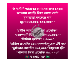 সৌদি আরব আমেল মঞ্জিল ভিসা  প্রসেসিংহ ১৯০,০০০/ইন্সুরেন্স 15 দিনে ওকালার গ্যারান্টি